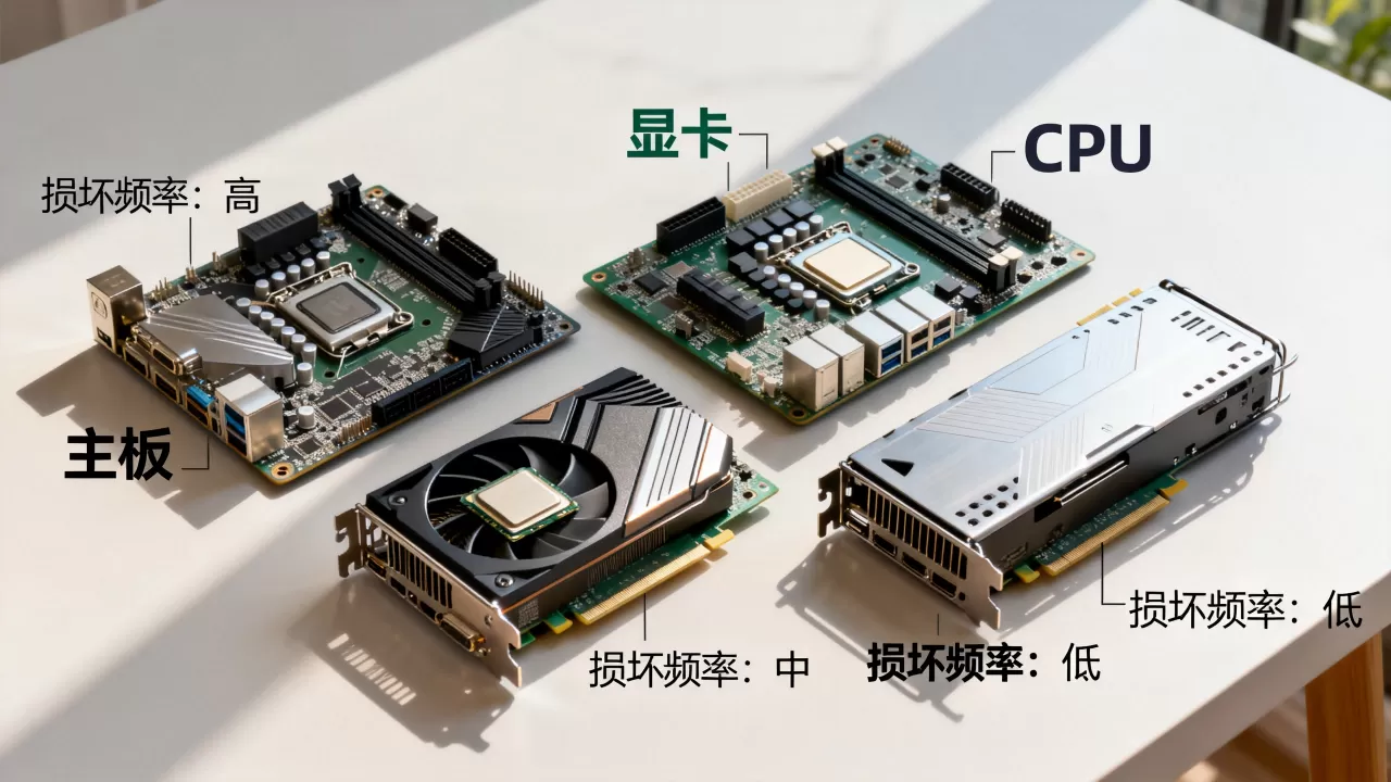 主板显卡CPU哪个容易烧，电脑硬件损坏频率排行
