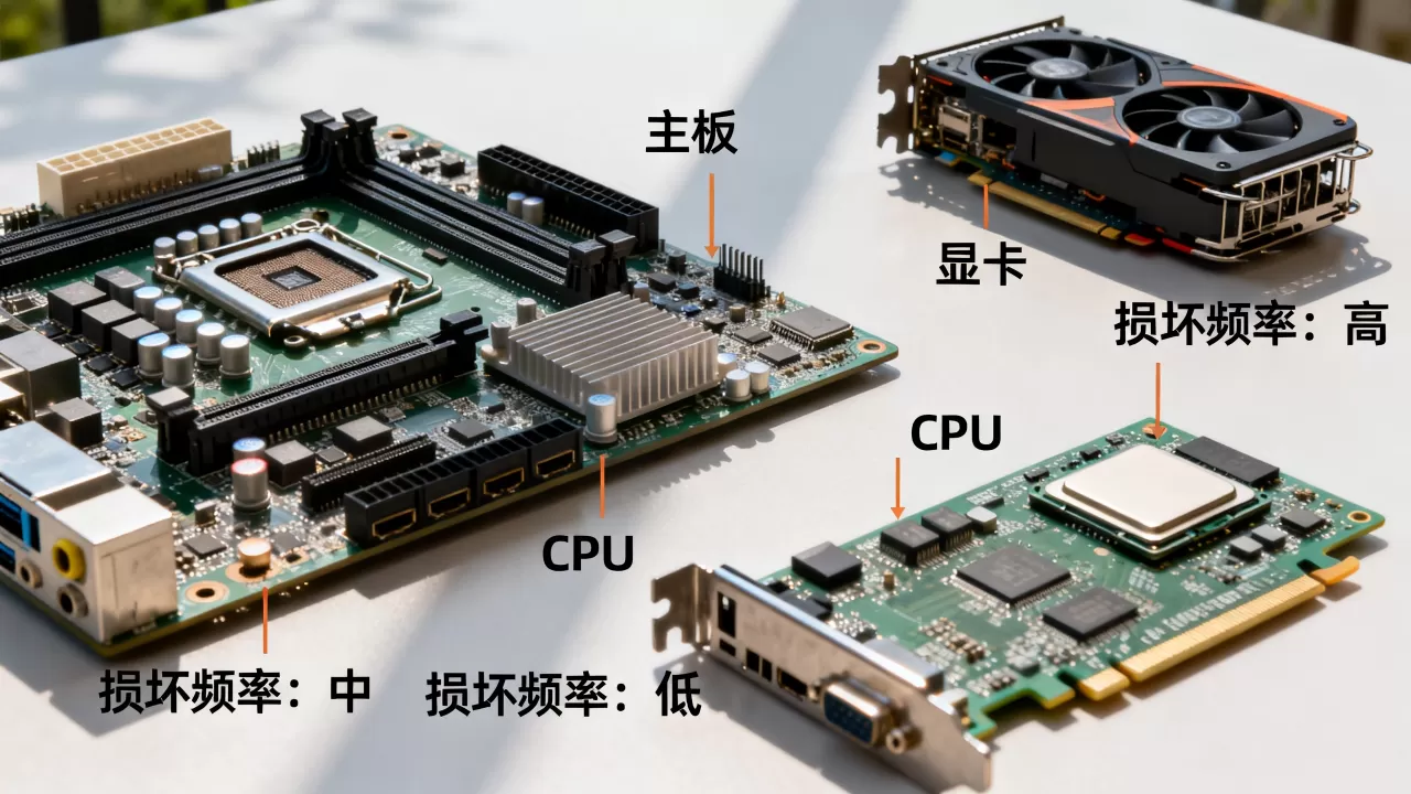 主板显卡CPU哪个容易烧，电脑硬件损坏频率排行