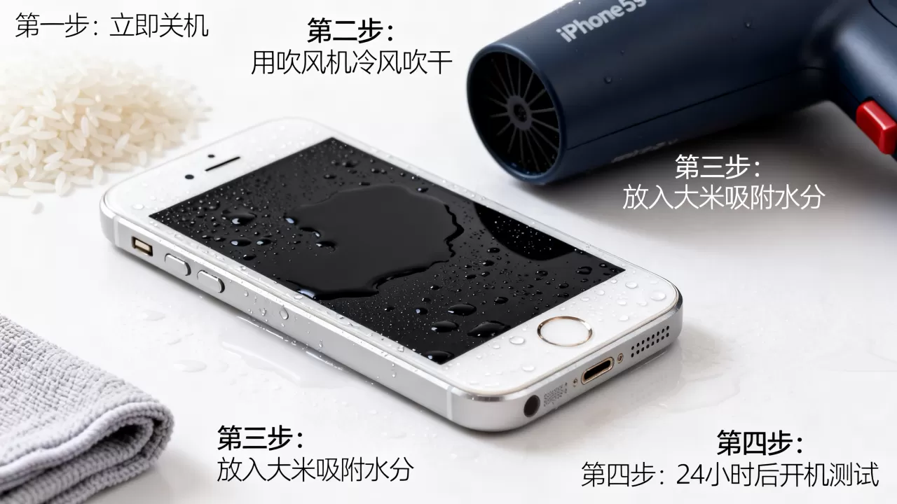 iphone5s屏幕进水黑屏怎么办，手机进水黑屏了怎么快速恢复