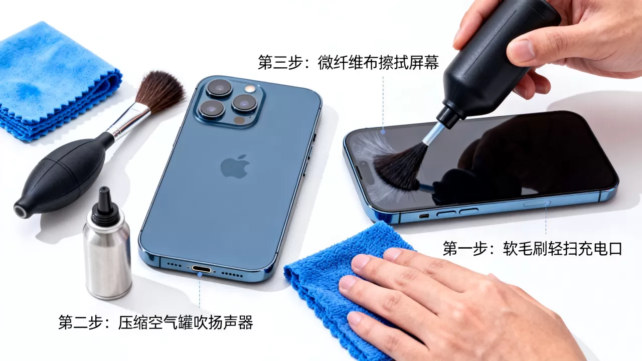 iphone手机怎么清理灰尘，苹果手机清理灰尘方法