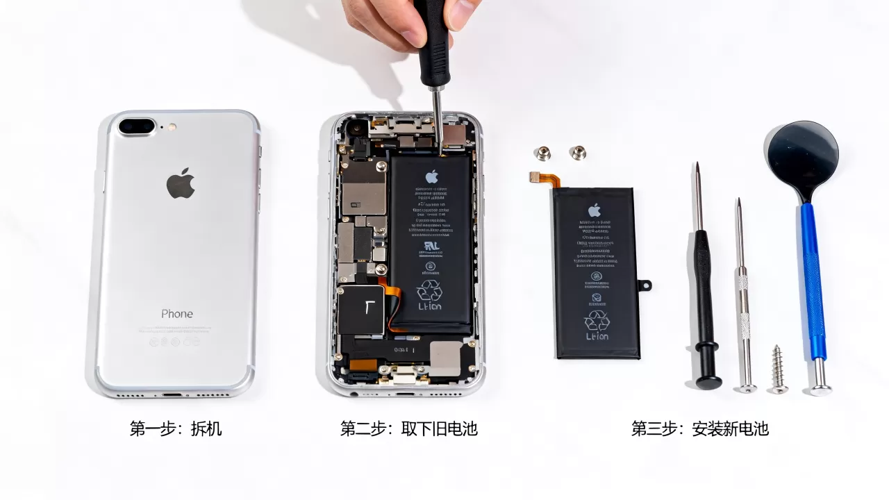 iphone7拆机了怎么换，iphone7换电池教程