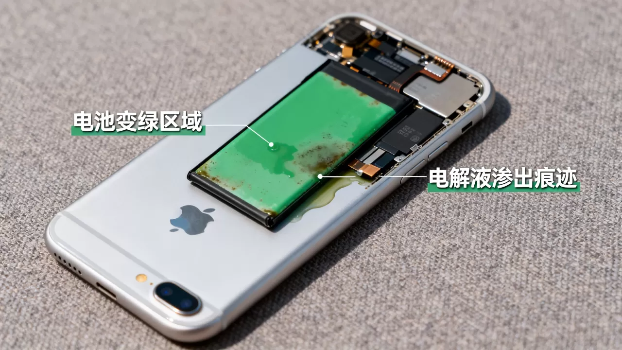 iphone7电池怎么变绿，iphone7电池变绿原因