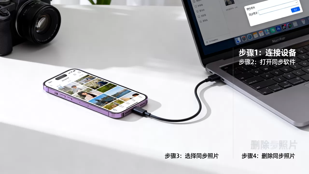 电脑同步到iphone的照片怎么删除，iPhone删除同步照片