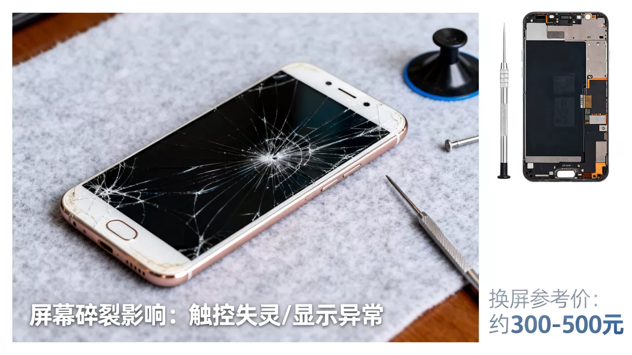oppor9s摔了有什么影响，oppor9s摔碎屏幕换屏多少钱