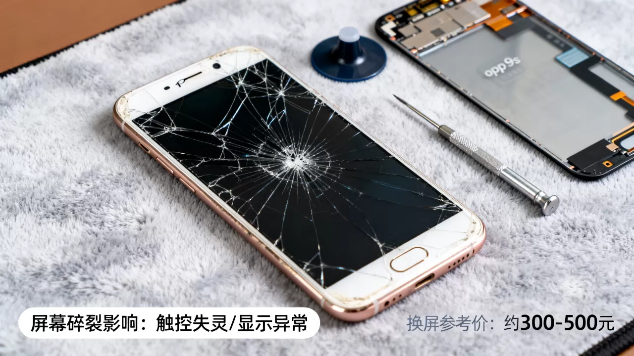 oppor9s摔了有什么影响，oppor9s摔碎屏幕换屏多少钱