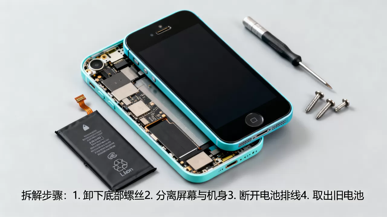 iphone5c拆解教程，iphone5c电池更换