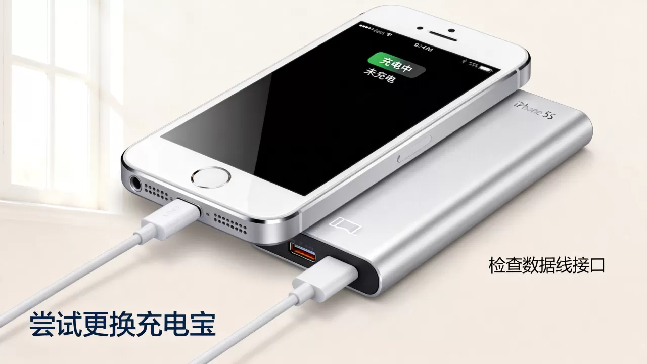 iphone5s用充电宝充电充不进怎么办，iphone5s充电宝