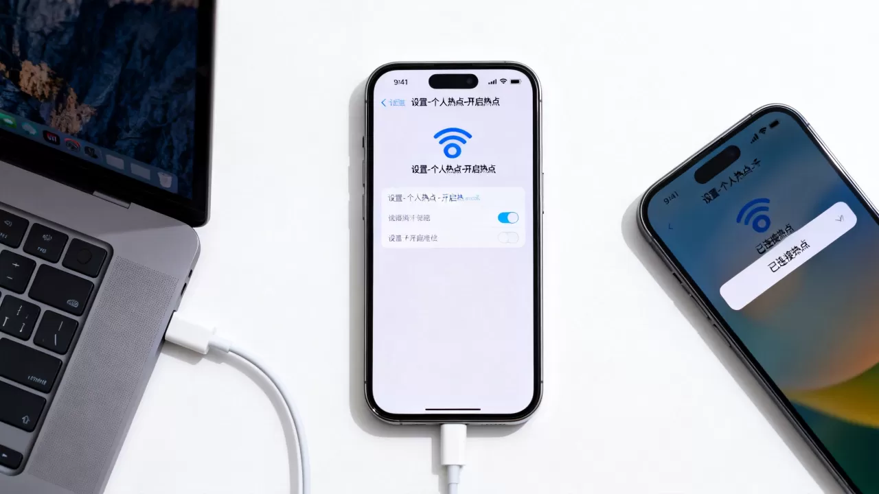 iphone用数据线上网怎么设置，iphone热点共享流量