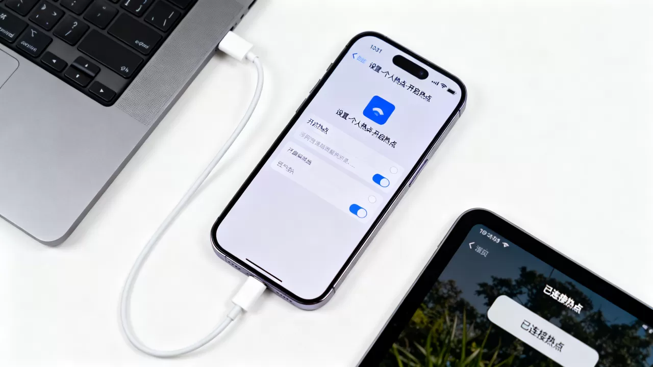 iphone用数据线上网怎么设置，iphone热点共享流量